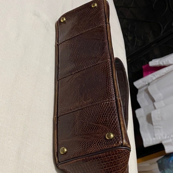 Vintage Snakeskin Elegant Brown Leather Clutch with Brass Hardware